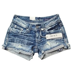 NWT Grace Denim Distressed Shorts Size 24
